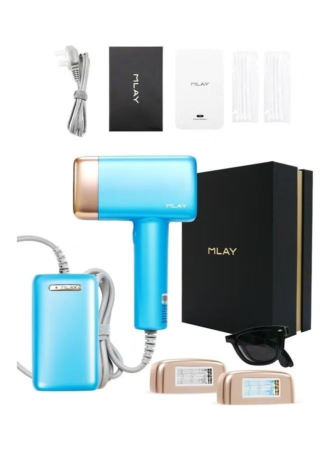 Newest T14 Painless Ice Compress Laser Hair Removal Device Epilator For Whole Body Arm Armpit Face Back Leg - 1*HR+1*Bikini+1*Face Lamp Sky Blue