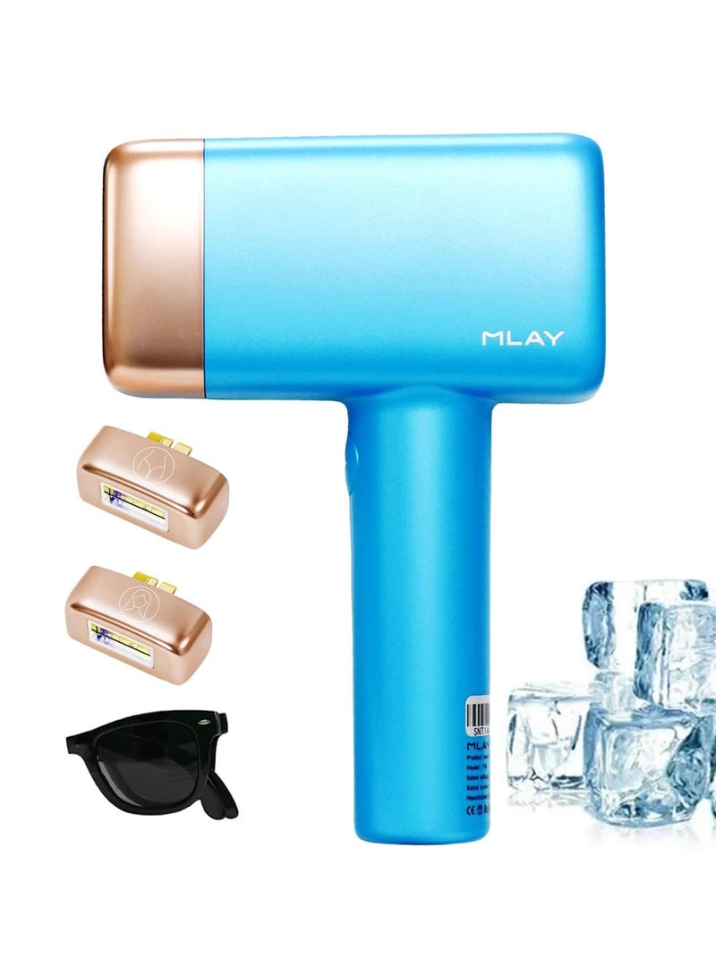 Newest T14 Painless Ice Compress Laser Hair Removal Device Epilator For Whole Body Arm Armpit Face Back Leg - 1*HR+1*Bikini+1*Face Lamp Sky Blue