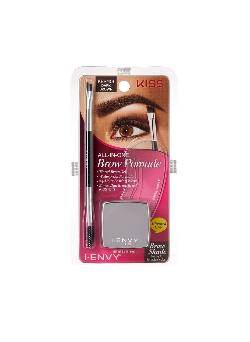 iEnvy by KISS AllInOne Brow Pomade Dark Brown KBPM01 Waterproof Long Lasting Mirror Cap Stencils Included