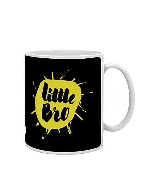 Indigifts Rakhi Gift for Brother Lilttle Bro Quote Printed Coffee Mug 330 ml, Rudraksha Rakhi, Roli & Greeting Card - Gifts for Brother, Rakhi for Brother with Gifts, Brother Coffee Cup