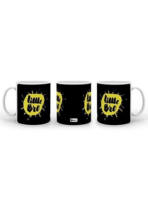 Indigifts Rakhi Gift for Brother Lilttle Bro Quote Printed Coffee Mug 330 ml, Rudraksha Rakhi, Roli & Greeting Card - Gifts for Brother, Rakhi for Brother with Gifts, Brother Coffee Cup