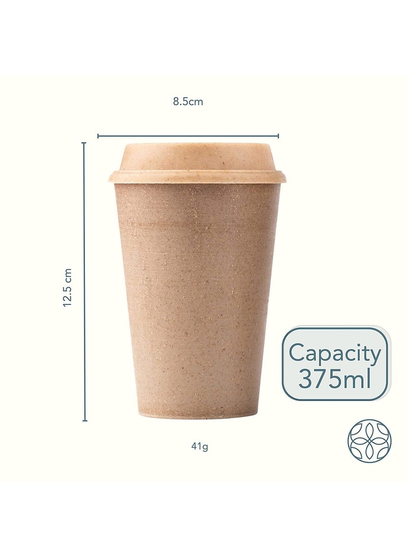 IRIDA NATURALS Rice Husk Sipper Cups - 100% BPA Free Reusable Eco Friendly & Microwave Safe Cups, Perfect for Hot and Cold Coffee Cups, Unbreakable Tea Cup for Kids & Adults, Set 4 375 ML (Soft Beige)