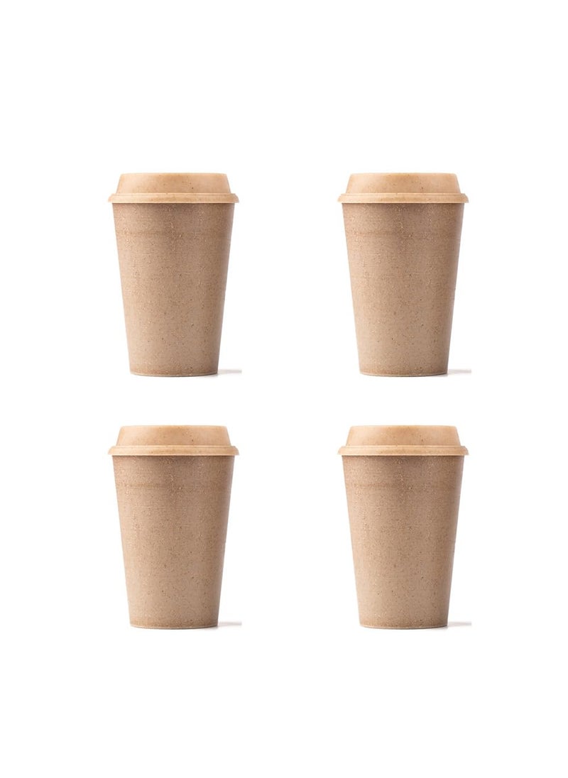 IRIDA NATURALS Rice Husk Sipper Cups - 100% BPA Free Reusable Eco Friendly & Microwave Safe Cups, Perfect for Hot and Cold Coffee Cups, Unbreakable Tea Cup for Kids & Adults, Set 4 375 ML (Soft Beige)