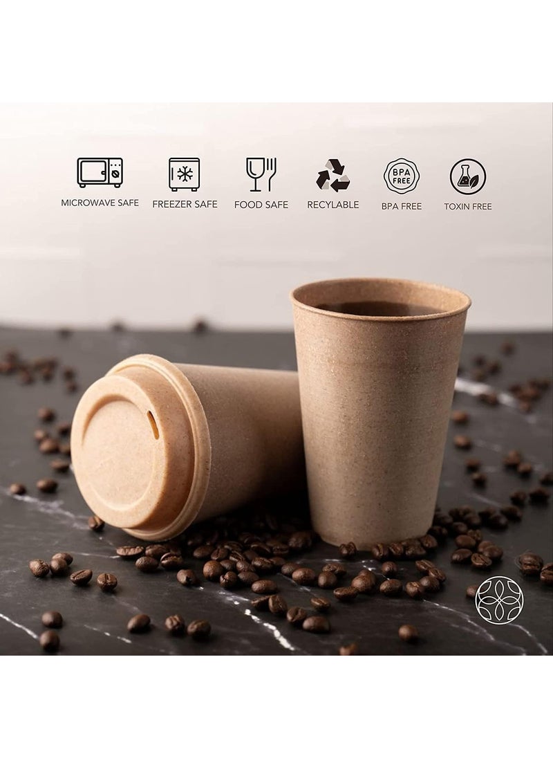 IRIDA NATURALS Rice Husk Sipper Cups - 100% BPA Free Reusable Eco Friendly & Microwave Safe Cups, Perfect for Hot and Cold Coffee Cups, Unbreakable Tea Cup for Kids & Adults, Set 4 375 ML (Soft Beige)