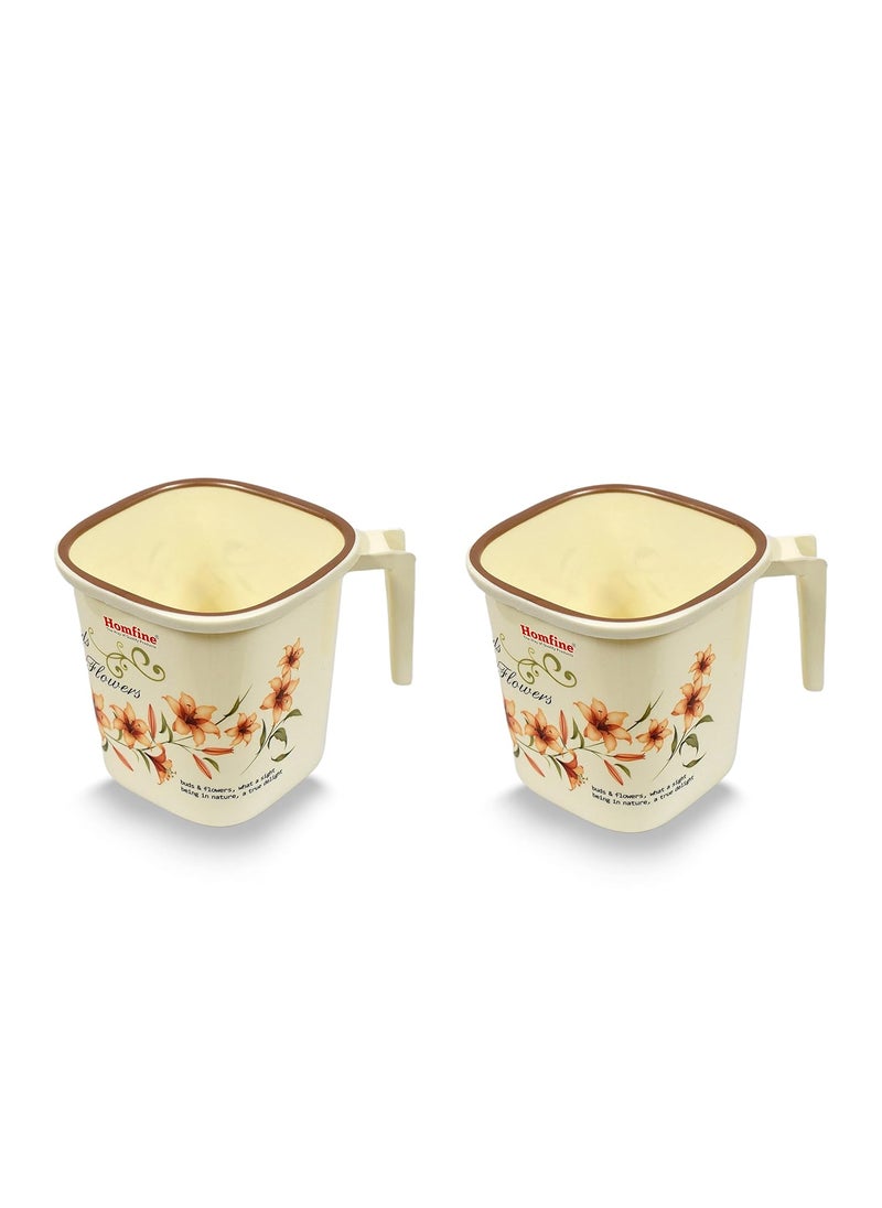 Homfine Printed Bath Mug 1.5ltr/1500ml for Multipurpose Use Home, Kitchen (Square, Plastic - Off White) (2)