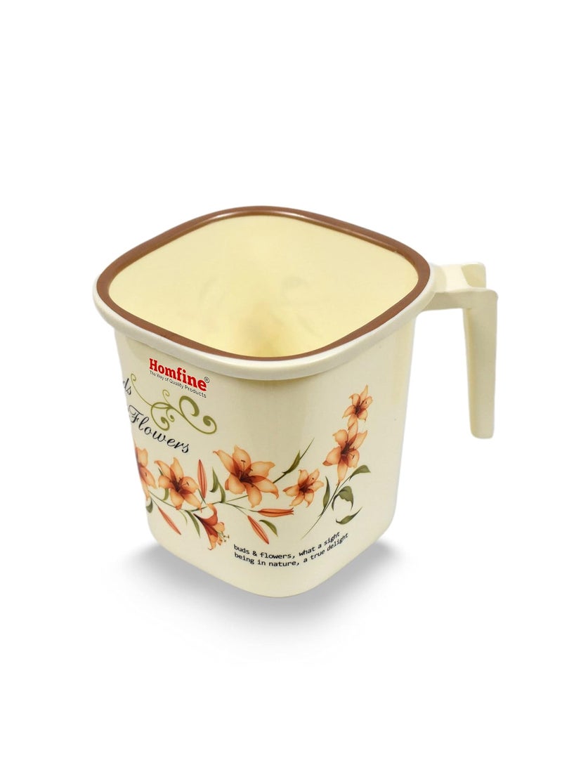 Homfine Printed Bath Mug 1.5ltr/1500ml for Multipurpose Use Home, Kitchen (Square, Plastic - Off White) (2)