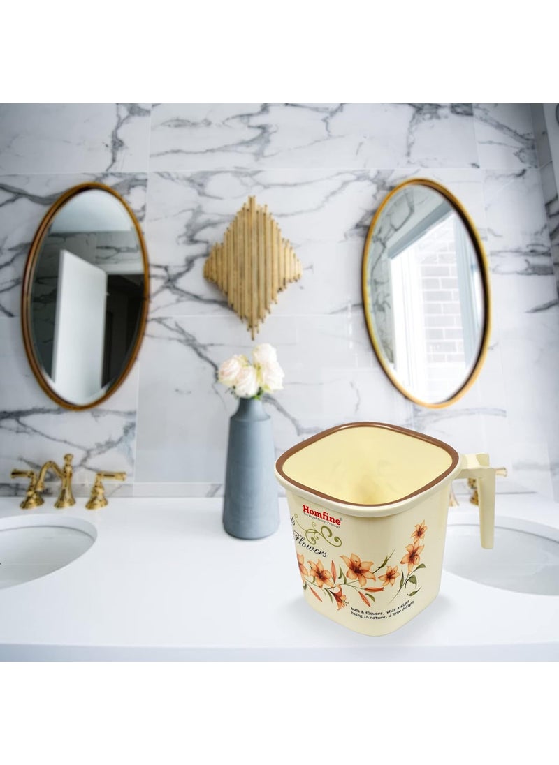 Homfine Printed Bath Mug 1.5ltr/1500ml for Multipurpose Use Home, Kitchen (Square, Plastic - Off White) (2)