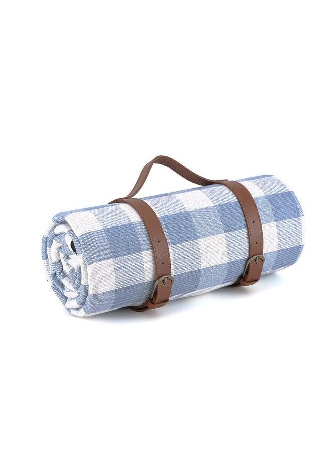 Picnic Blanket Portable Foldable and Waterproof Picnic Blanket with Carry Strap 200 * 200cm-（blue+white）