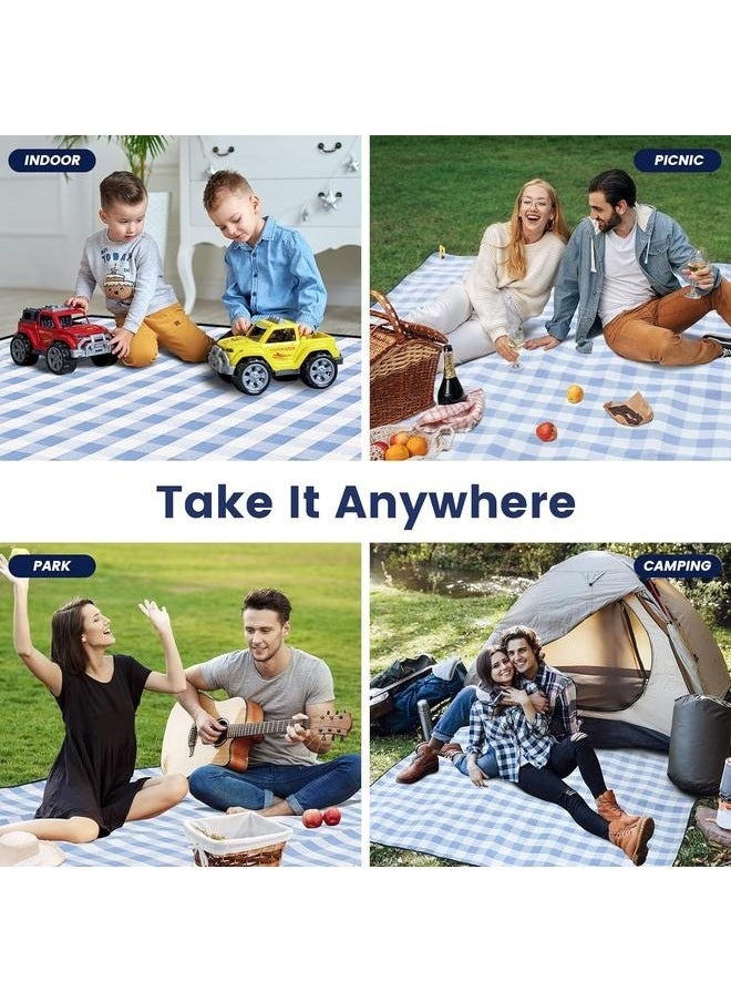 Picnic Blanket Portable Foldable and Waterproof Picnic Blanket with Carry Strap 200 * 200cm-（blue+white）