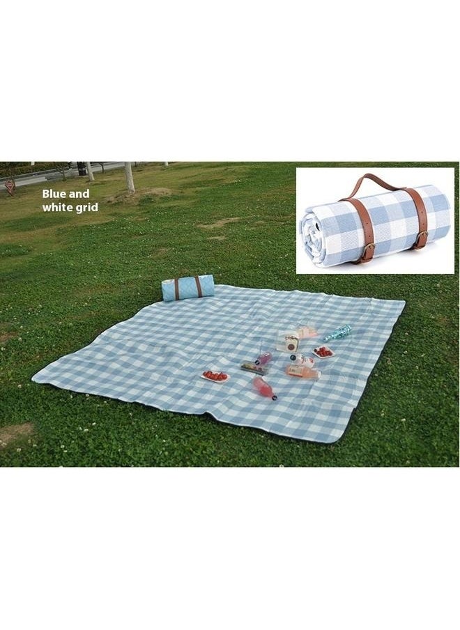 Picnic Blanket Portable Foldable and Waterproof Picnic Blanket with Carry Strap 200 * 200cm-（blue+white）