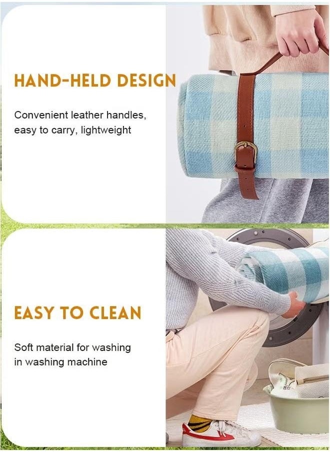 Picnic Blanket Portable Foldable and Waterproof Picnic Blanket with Carry Strap 200 * 200cm-（blue+white）