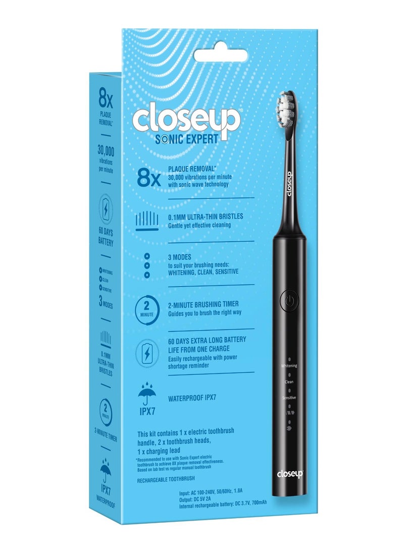 Sonic Expert Black Rechargeable Toothbrush 2 Pcs