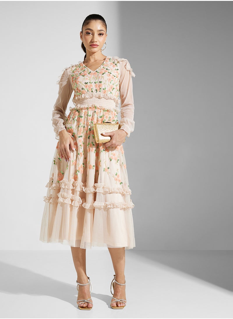 Floral Tulle Midi Dress