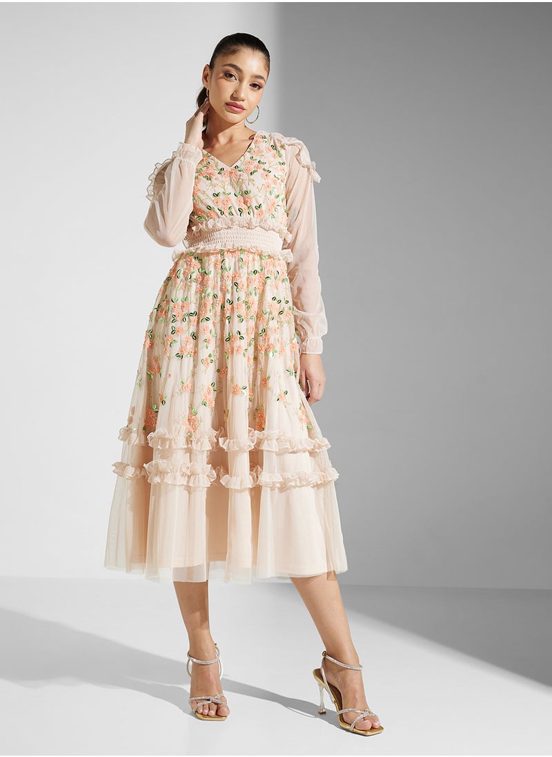 Floral Tulle Midi Dress