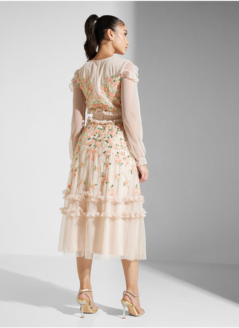 Floral Tulle Midi Dress