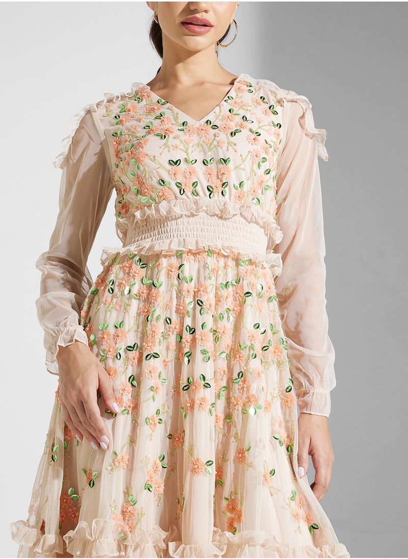 Floral Tulle Midi Dress