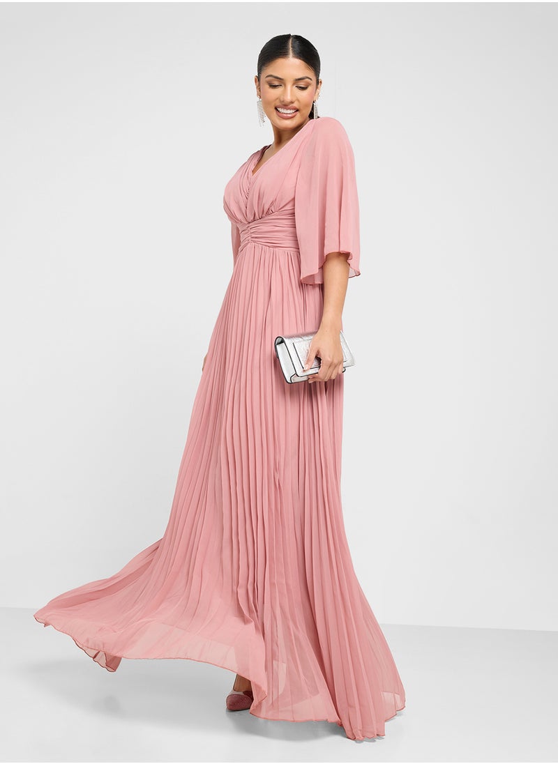Pleated Dress With Flouncy Sleeves