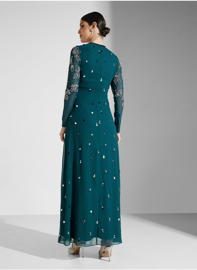 Embroidered Chiffon Dress