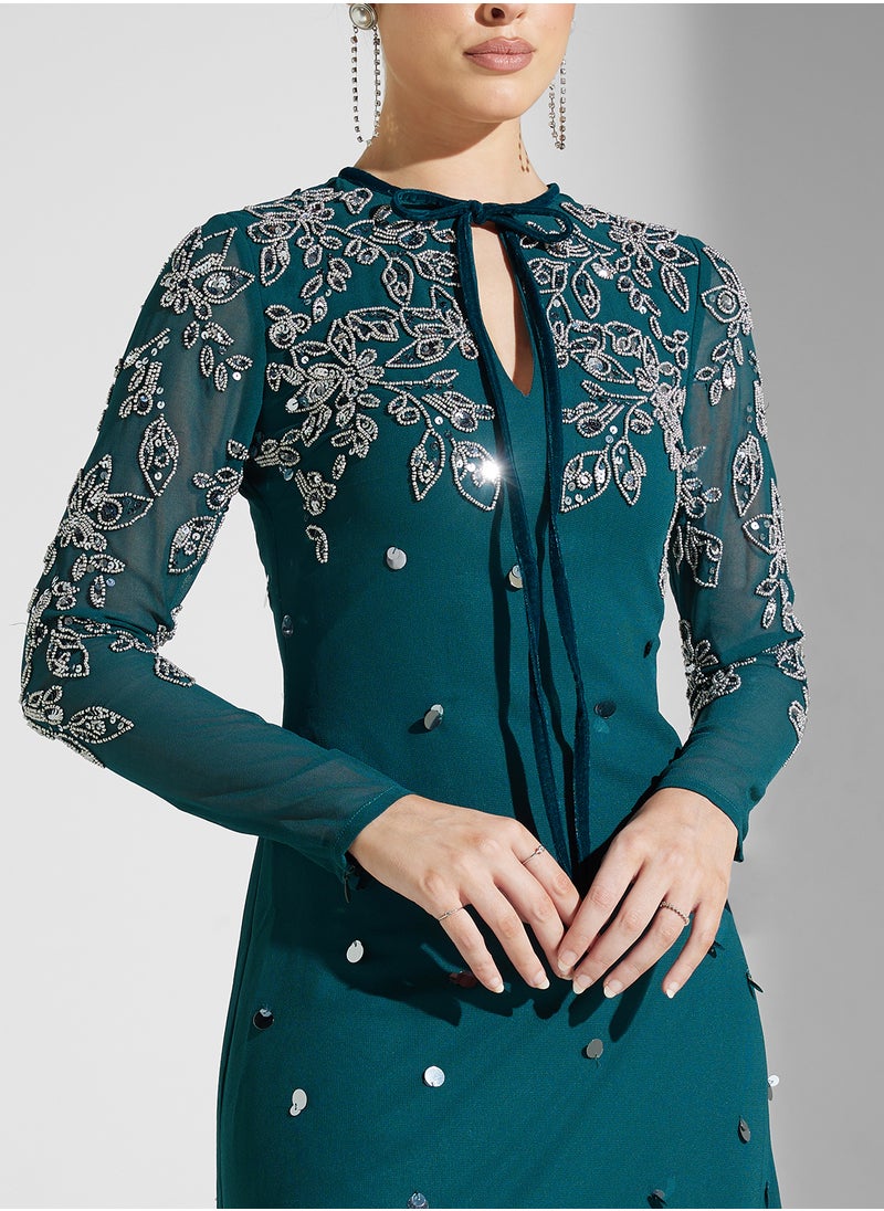 Embroidered Chiffon Dress