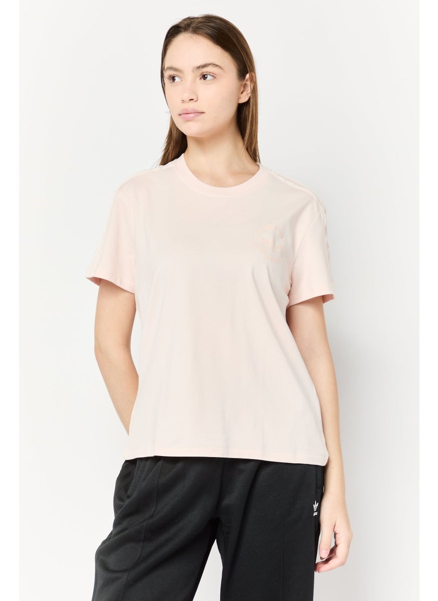 Women Sportswear Fit Brand Logo Short Sleeves Outdoor Top, Old Pink