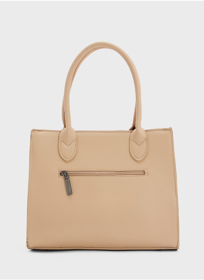 Womens Satchel With Fabric Contrast