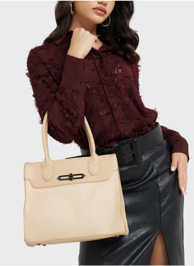 Womens Satchel With Fabric Contrast