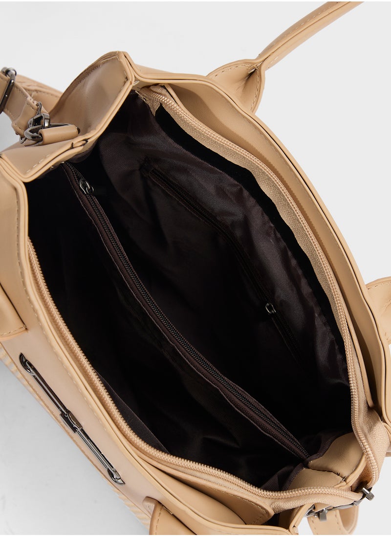 Womens Satchel With Fabric Contrast