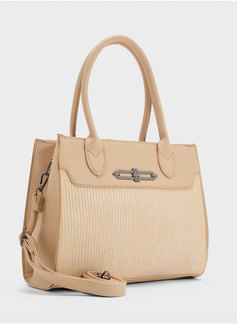 Womens Satchel With Fabric Contrast