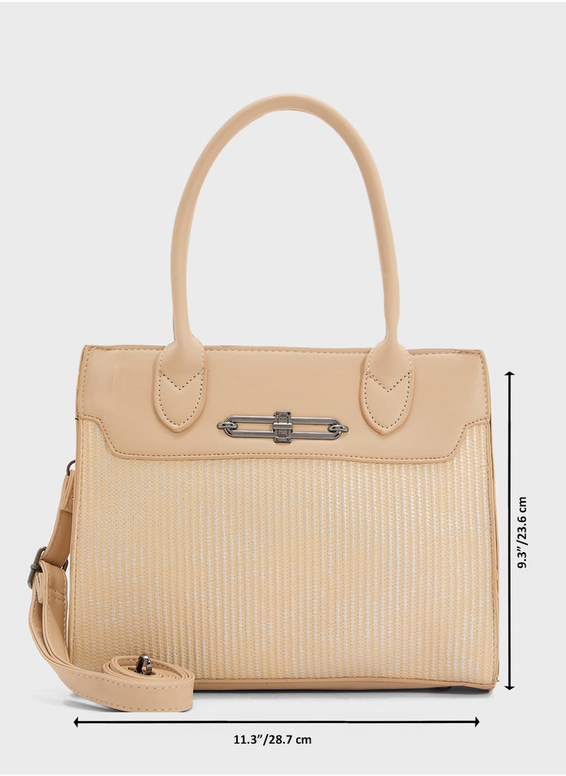 Womens Satchel With Fabric Contrast