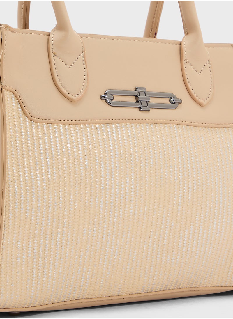 Womens Satchel With Fabric Contrast