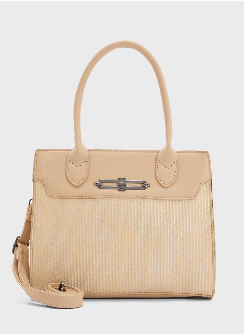 Womens Satchel With Fabric Contrast