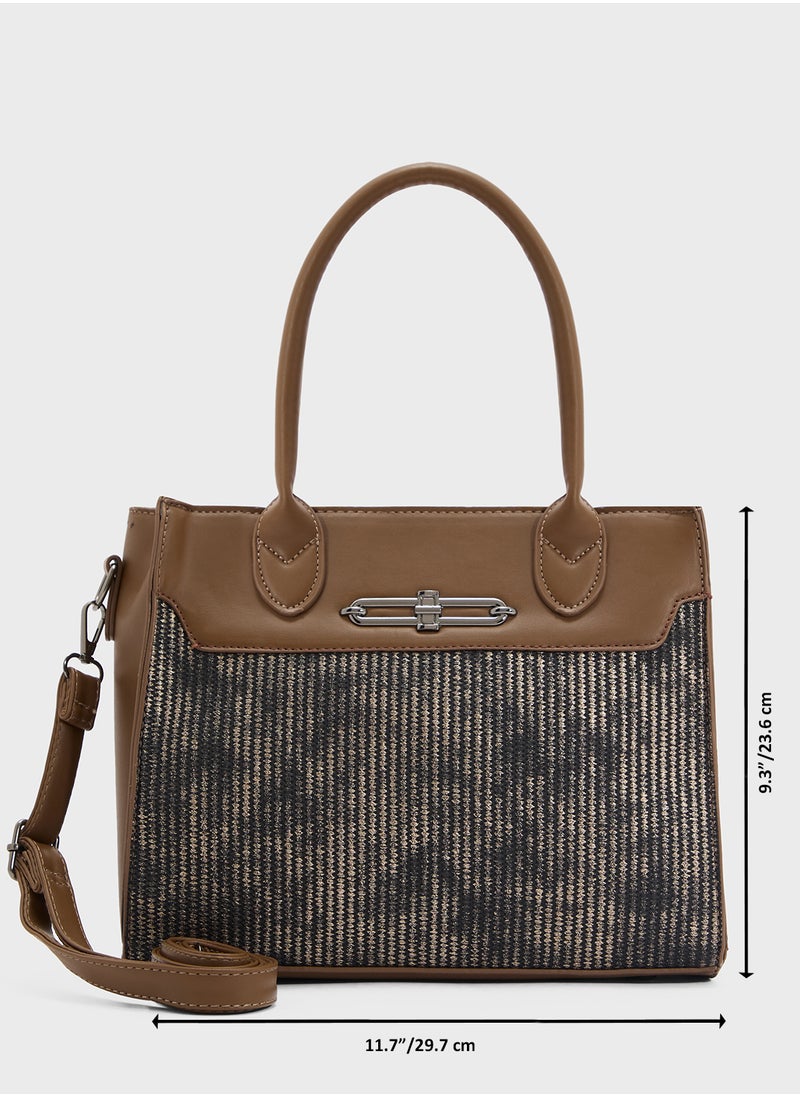 Womens Satchel With Fabric Contrast