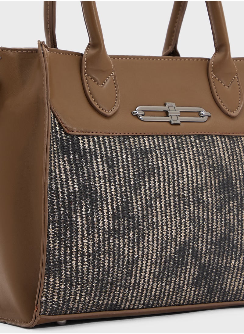 Womens Satchel With Fabric Contrast