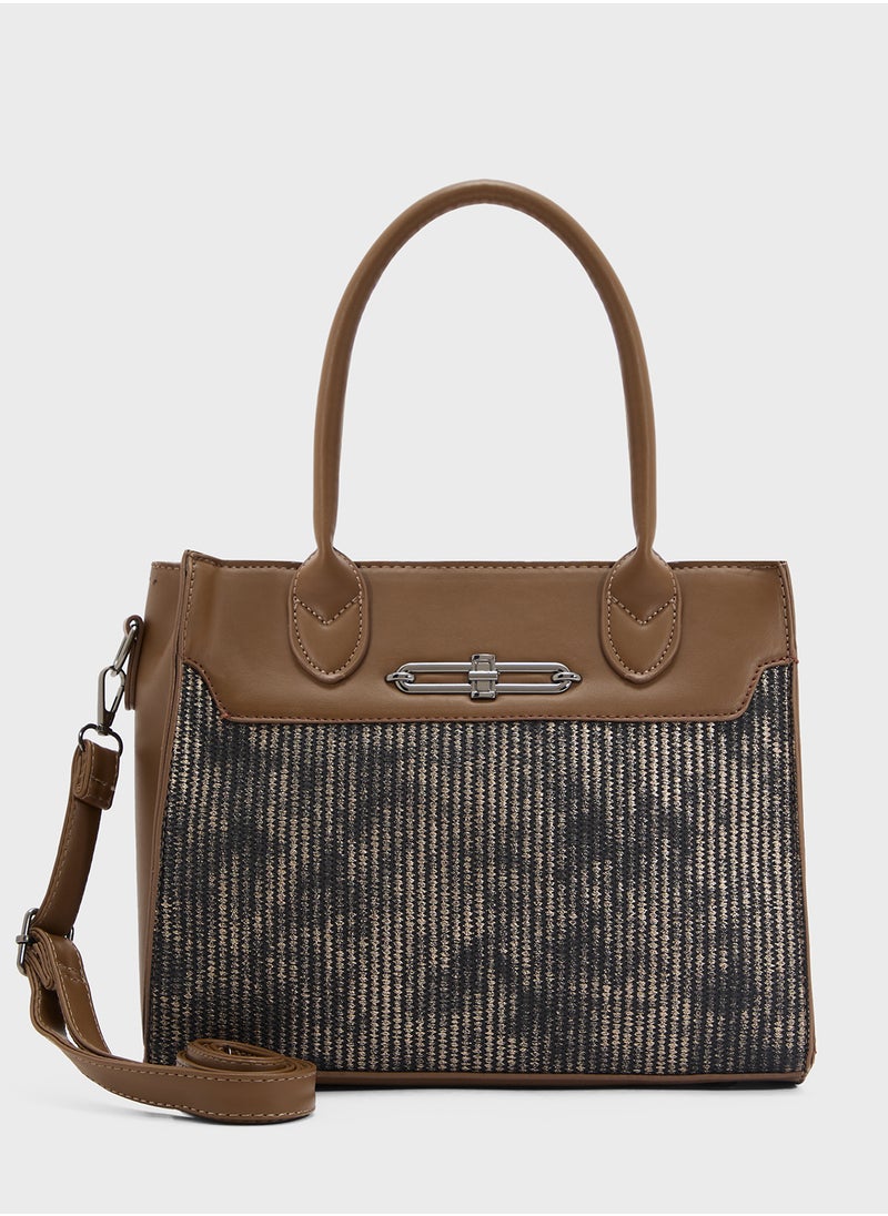 Womens Satchel With Fabric Contrast