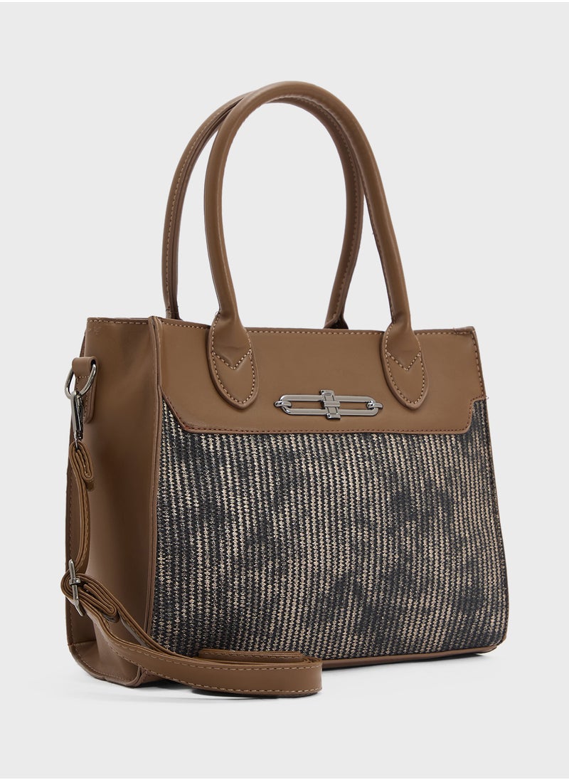 Womens Satchel With Fabric Contrast