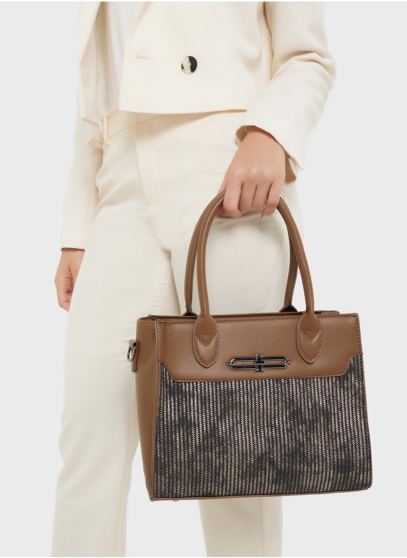Womens Satchel With Fabric Contrast