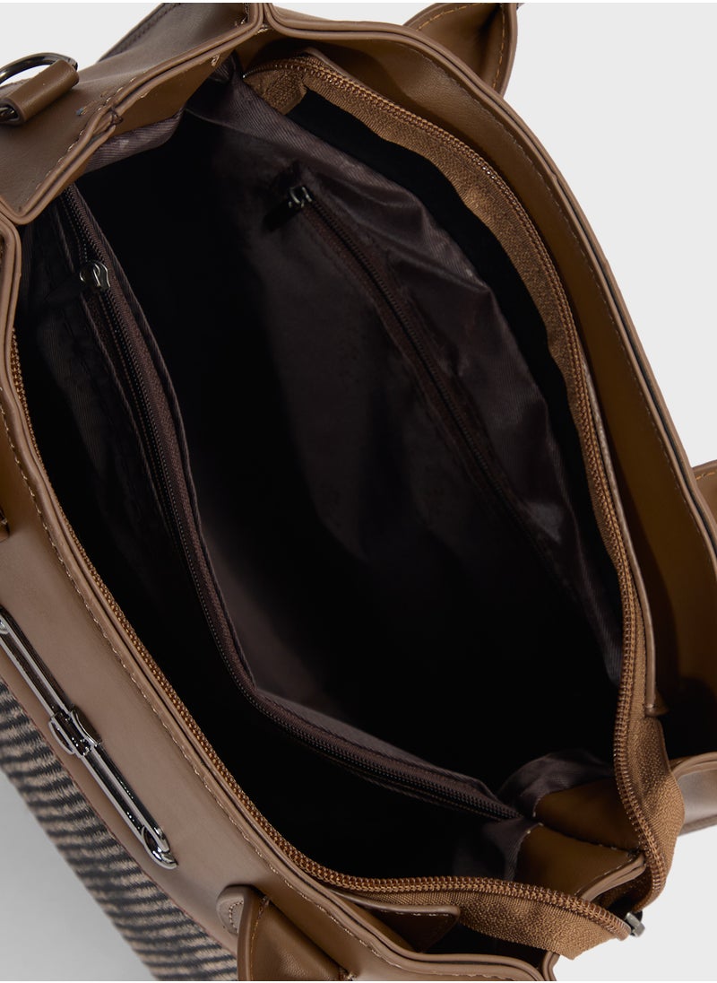 Womens Satchel With Fabric Contrast
