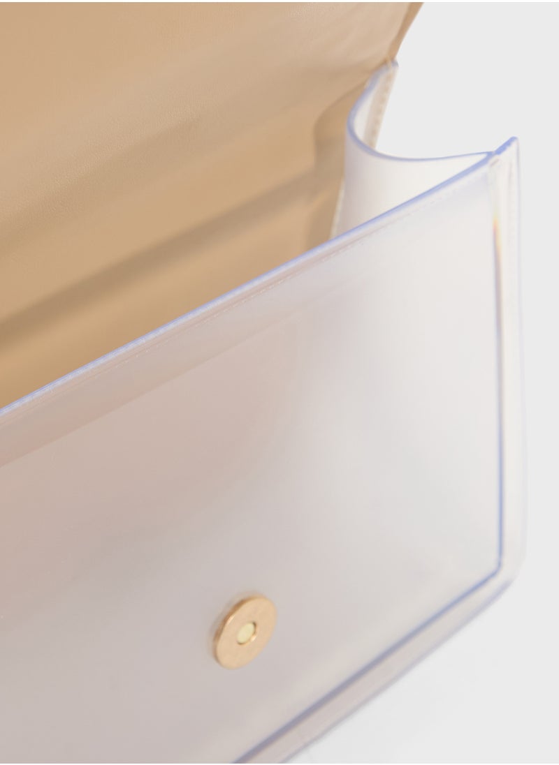 Clear Satchel With Tweed Flap