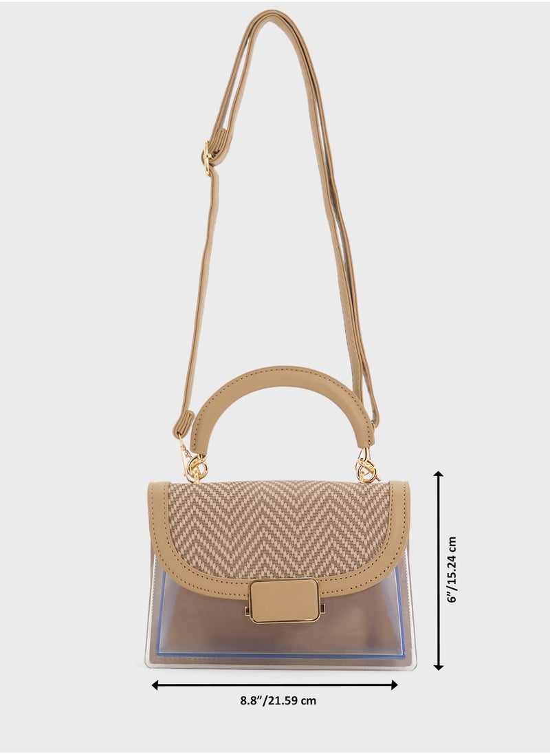 Clear Satchel With Tweed Flap