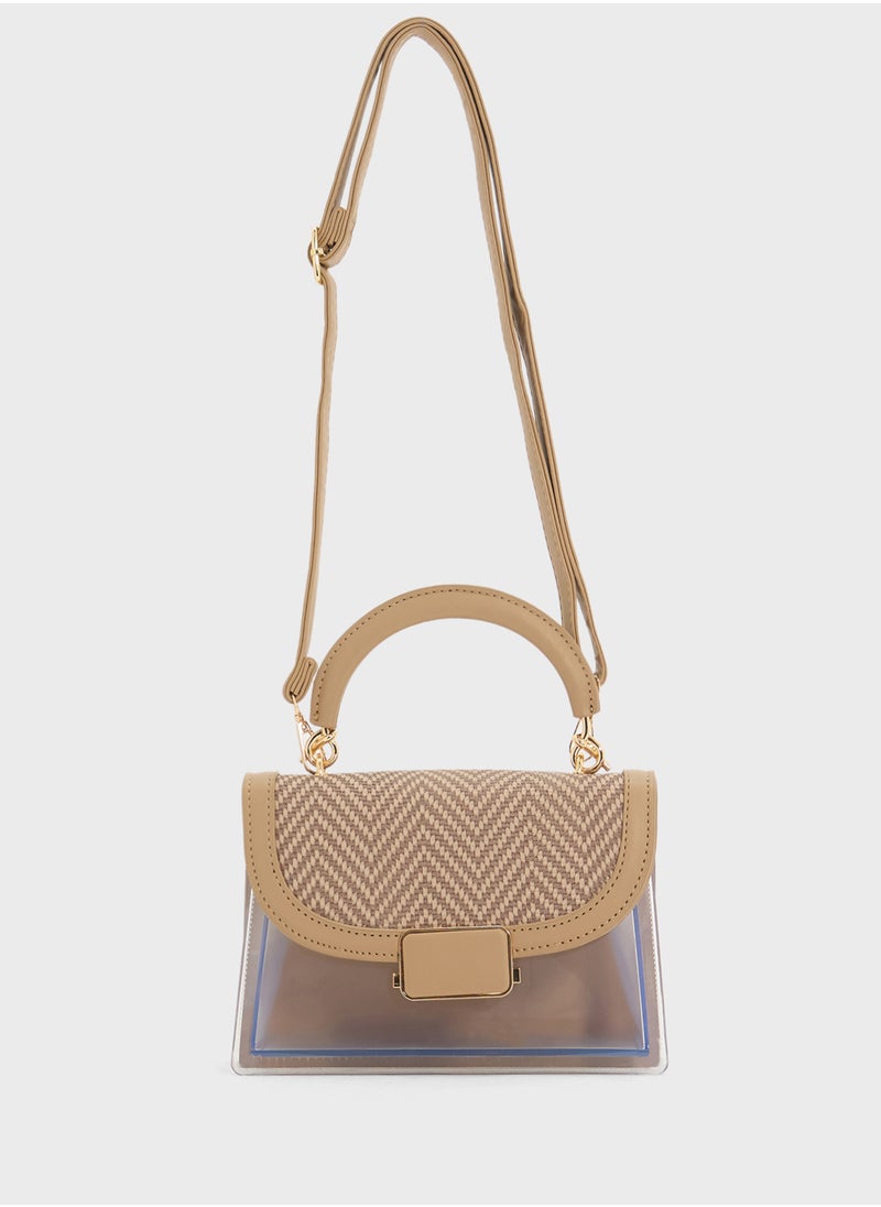 Clear Satchel With Tweed Flap