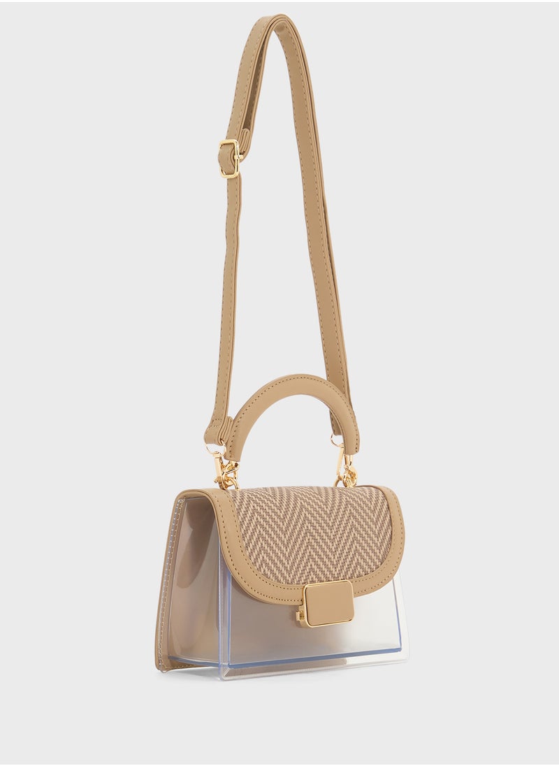 Clear Satchel With Tweed Flap