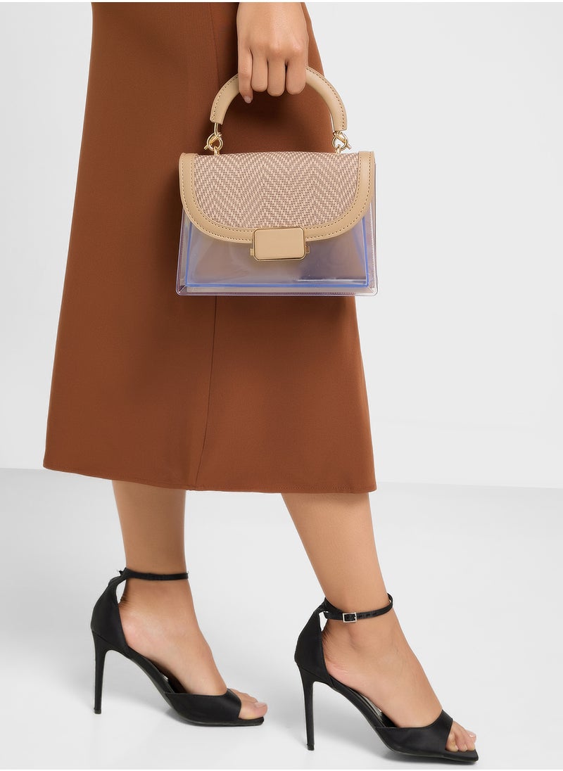 Clear Satchel With Tweed Flap