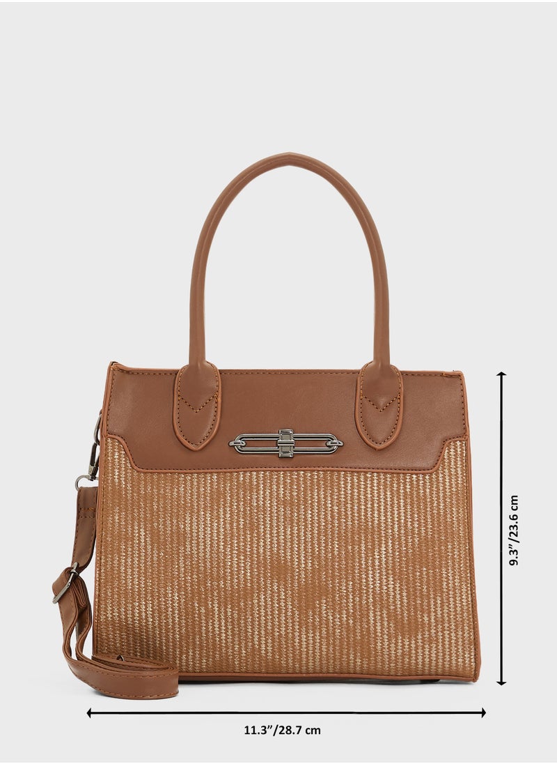 Womens Satchel With Fabric Contrast