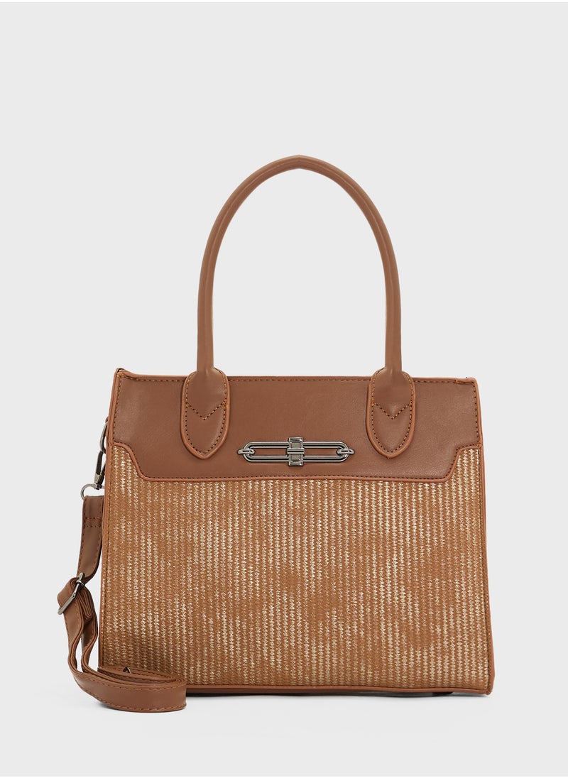 Womens Satchel With Fabric Contrast