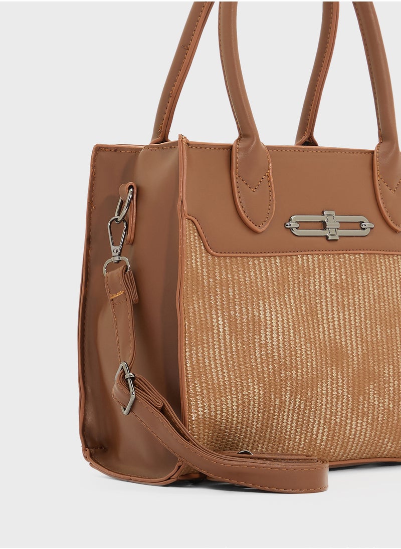 Womens Satchel With Fabric Contrast