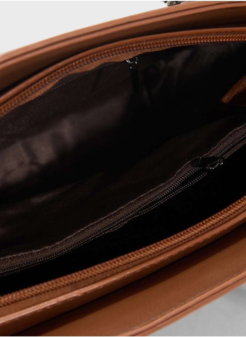 Womens Satchel With Fabric Contrast