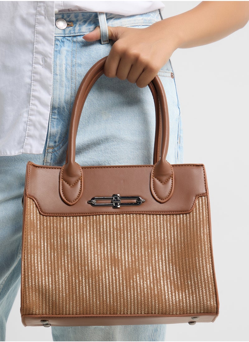 Womens Satchel With Fabric Contrast