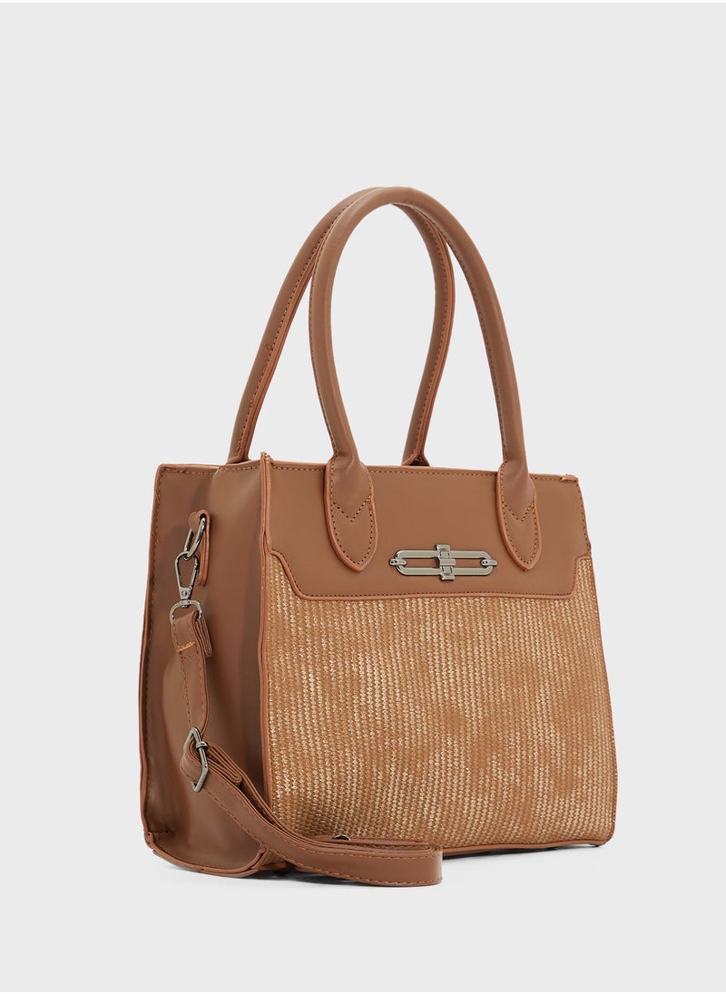 Womens Satchel With Fabric Contrast