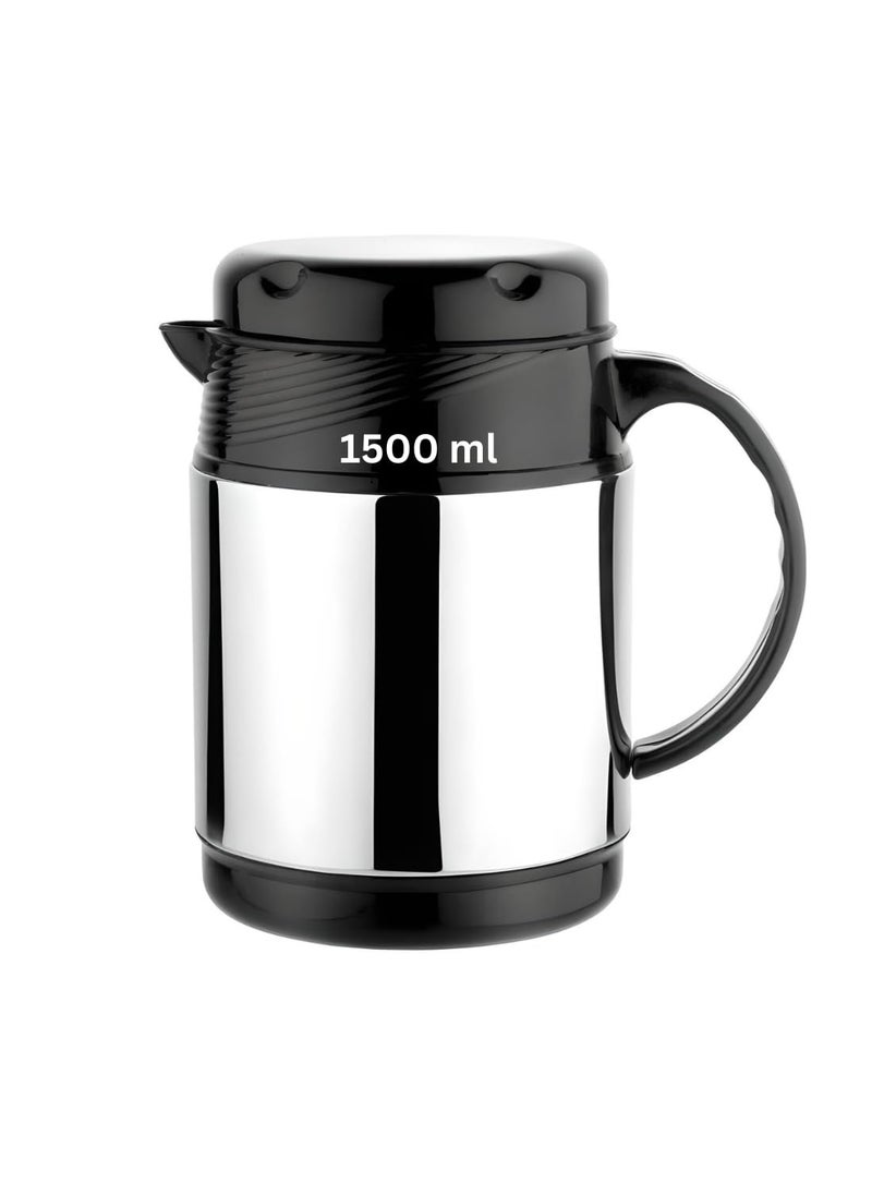 Bowlman Thermosteel Vacuum Insulated 24 Hours Hot or Cold Tea Pot 100 Leak Proof Easy to Carry Ideal for TeaCoffeeJuiceWater Steel Flask Water Beverage Travel Bottle Jug Pack of 1 1500 ml