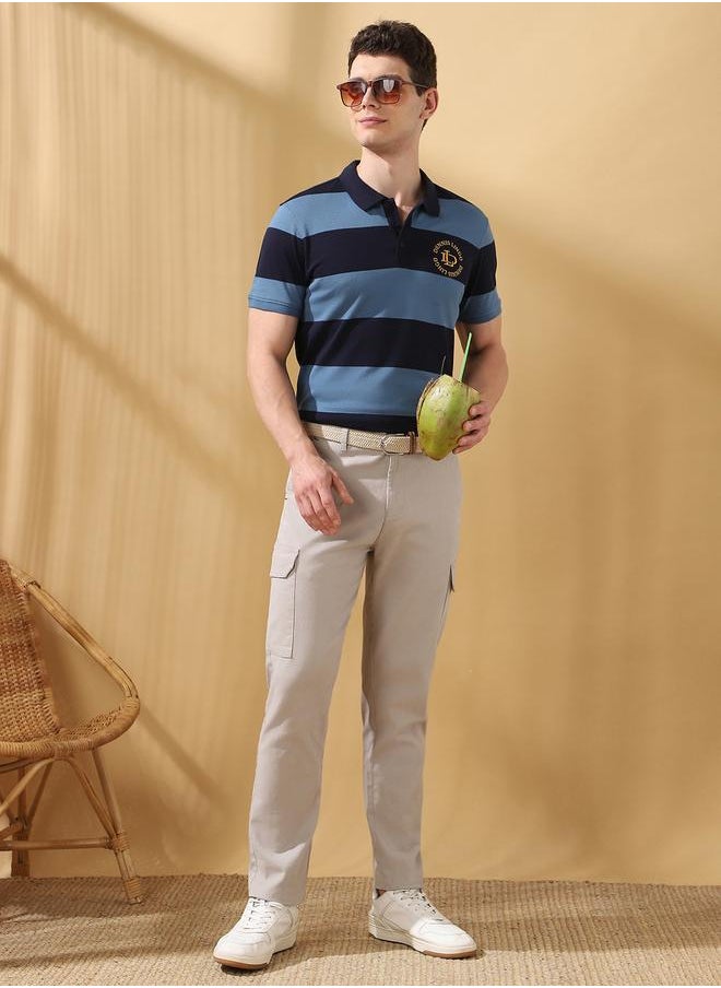 Straight Fit Solid Light Grey 98% Cotton 2 %Elastane Mid Rise Waist Full Length Woven Weave Cargo for Men with Button/Zip Closure -redefine your casual wardrobe today.